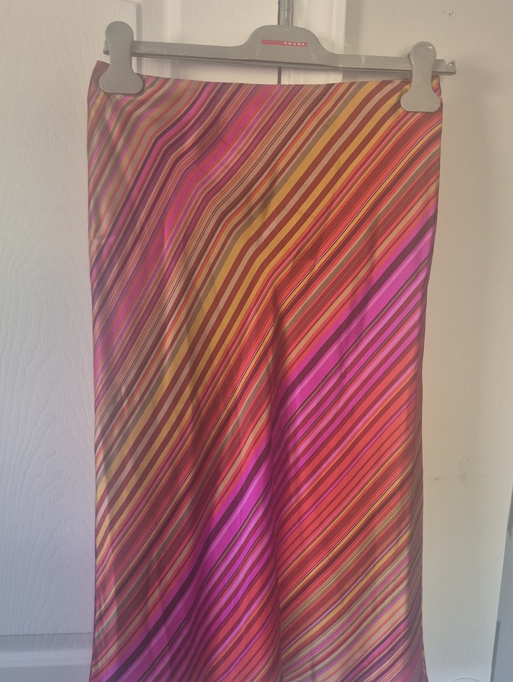 Striped Pink & Orange Satin Midi Skirt